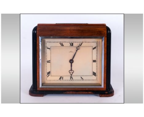 Elliott - Fine Art Deco Looking Mantel Clock, with 8 Day Movement and Walnut Case. Top Quality Clock. Height 8.5 Inches, Widt