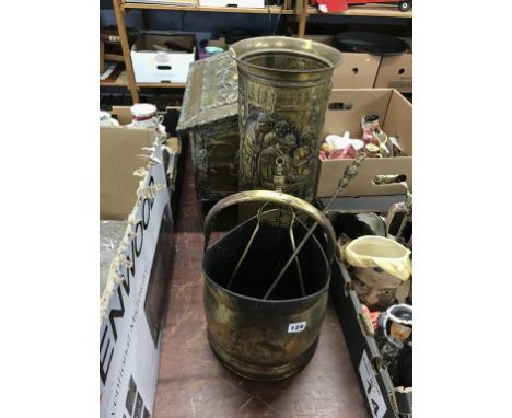 Brass stick stand, coal bucket etc.