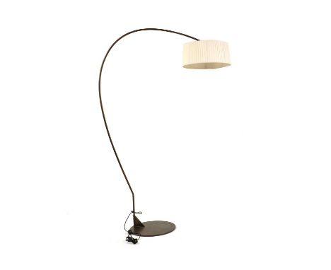 A modernist brass floor lamp,of recent manufacture, with a pleated shade and a circular base, 230cm highapprox. depth 160cmCo