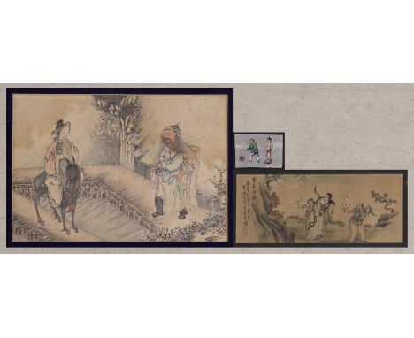 A Chinese gouache painting,late Qing dynasty, of the story of Xue Pinggui and Wang Baochuan, ink and colour on paper,28.5 x 3