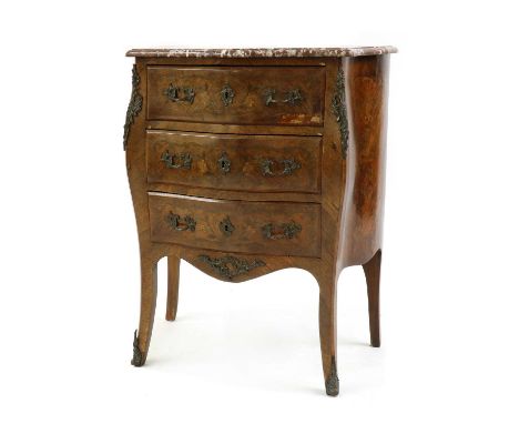 A small Louis XV-style bombe commode,early 20th century, with a rouge marble top70cm wide36.5cm deep86cm highCondition Report