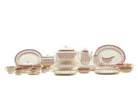 An extensive Spode Dinner service,'Fleur De Lys' 'Red', serving eight places, comprising dinner plates, luncheon plates, side