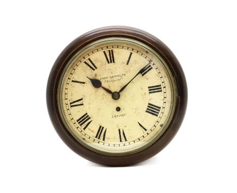 A Victorian fusee wall clock,late 19th century, the white dial painted with black Roman numerals signed John Bennett, London,