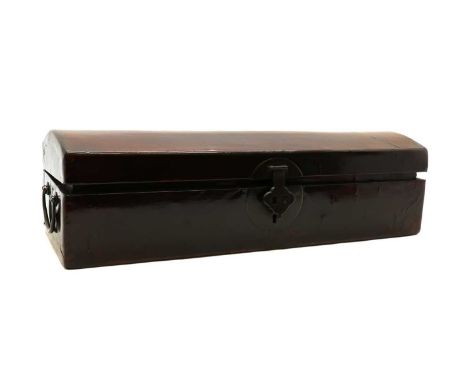A Chinese scroll box,leather clad with brass lock and handles,63.5cm wideCondition ReportMinor cracks and losses to edges.