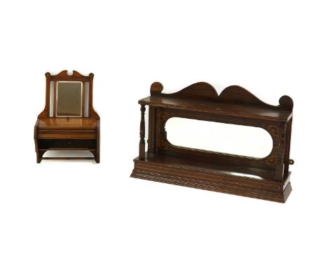 A late Victorian inlaid rosewood hanging shelf,with mirrored back,71.5cm wide18cm deep46cm hightogether with one other simila