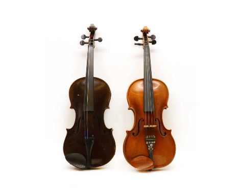 A violin, 20th Century, labelled 'David Techler Fecit Roma, anno Dni 1720', of light brown/orange colour, the lightly figured
