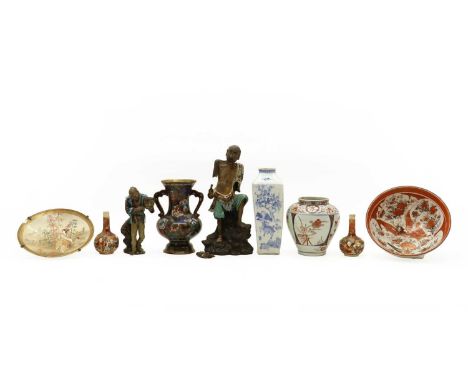 A group of Japanese porcelain,19th-20th century, comprising:a pair of Kutani bottle vases, Kutani bowl, an Imari jar, and a S