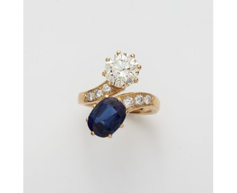 Toi &amp; Moi-Solitäring18 kt Gelbgold. Crossover-Schiene gefasst mit sechs Diamanten im Brillant-Schliff (zus. ca. 0,58 ct, 