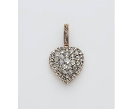 Victorianisches Herzmedaillon mit DiamantenSilber, 14 kt Rotgold Zweiteilig. Variable Anhängeröse und das rückseitig verglast