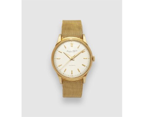 IWC-Herrenarmbanduhr18 kt Gelbgold. Herrenarmbanduhr mit Kunststoffglas. Silberfarbenes Metall-Zifferblatt mit goldenen Stab-