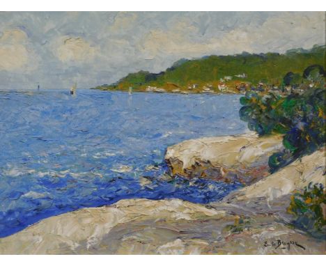 Emile Breysse (1880-1965). Seascape, yachts on a summer's day, oil on board, signed, 49cm x 64cm.