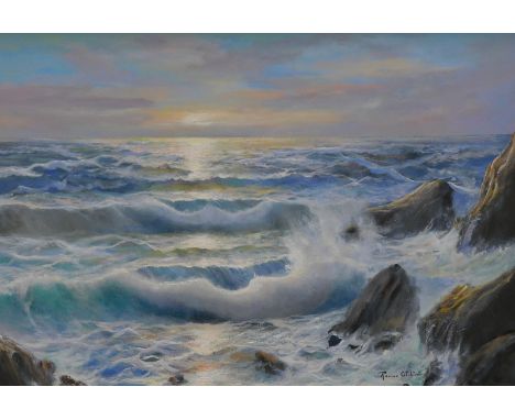 Rema Ulchium (20thC). Twilight seascape, oil on canvas, signed, 64cm x 89cm.