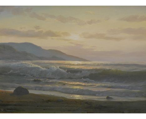 K. Oxpumobay (20thC School). Calm seascape, twilight evening, oil on canvas, signed, 46cm x 59cm.