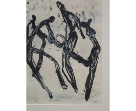 20thC School. Figures dancing lithograph, 53cm x 38cm.