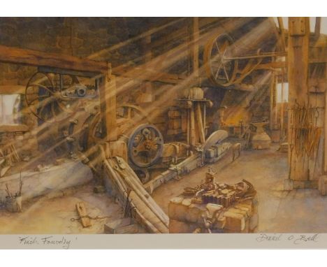 David C. Bell (b.1950). Finch Foundry, print signed and titled in pencil, 19cm x 28cm, and two Robert Rowland prints (3).