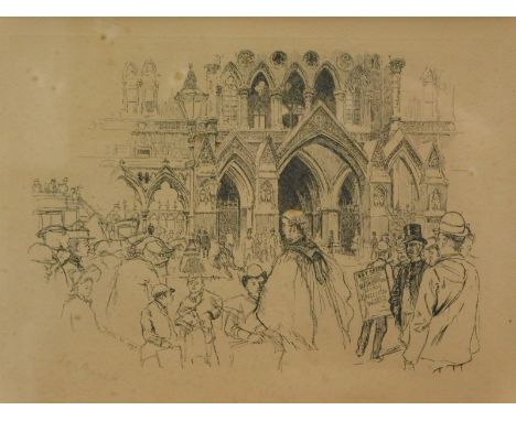 By and after Joseph Pennell (1857-1926) American. Figures on a street, dated 1889, engraved print, signed in pencil, 23cm x 2