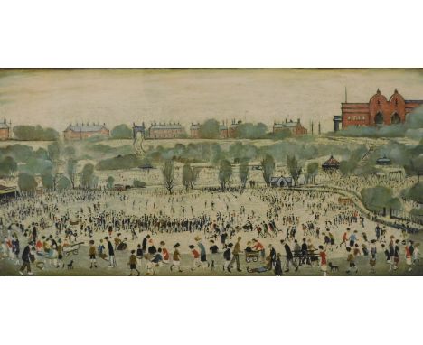 Laurence Stephen Lowry (1887-1976). Peel Park, artist signed print, K.B.E. blind stamp, Venture Prints Limited, 40cm x 74cm.