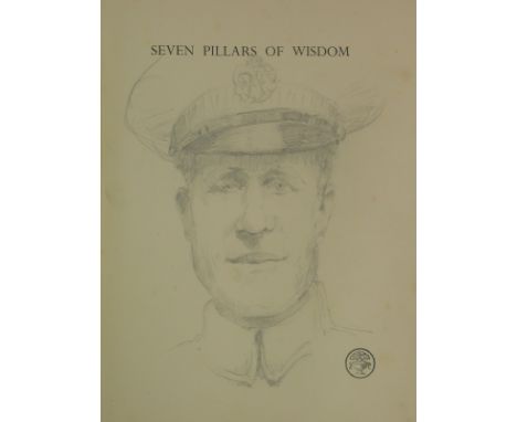 20thC School. Portrait of T.E. Lawrence (of Arabia), unsigned, on the fly leaf of the Seven Pillars of Wisdom, Jonathan Cape 