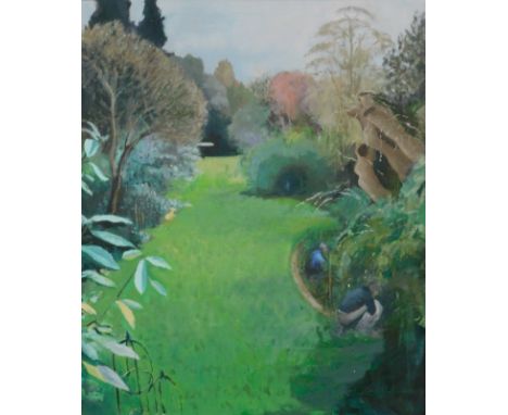 Alan Thomas (20thC). Light on the lawn, oil, signed and titled verso, 76cm x 63cm. Label verso At the Mall Galleries.