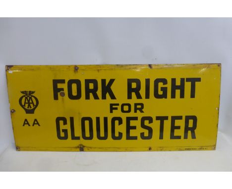 An AA 'Fork Right for Gloucester' rectangular enamel sign by Franco, 42 x 18".