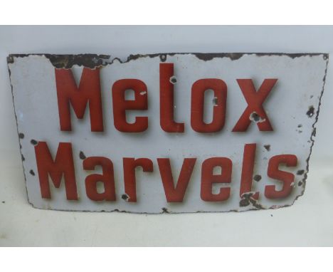 A Melox Marvels rectangular enamel sign, 30 x 16".