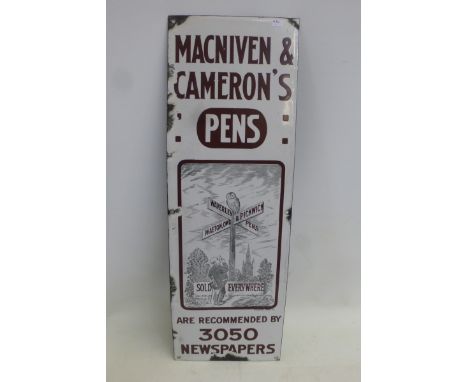 A rare McNiven & Cameron's Pens part pictorial enamel sign with central image depicting an owl sat on a crossroads sign looki