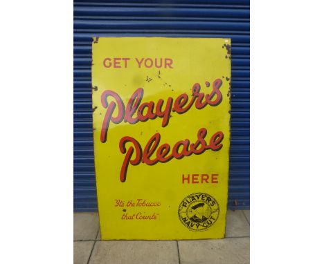 A large Player's Please 'It's the tobacco that counts' rectangular enamel sign with image of sailor to the bottom right corne