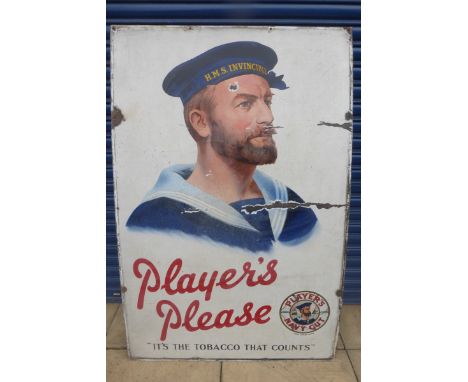 A large Player's Please 'It's the tobacco that counts' pictorial enamel sign depicting the sailor in side profile, 38 x 58". 