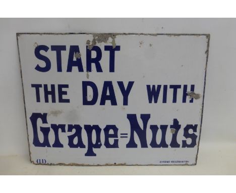 An unusual rectangular enamel sign - Start the day with Grape = Nuts by Chromo of Wolverhampton, 24 x 18".
