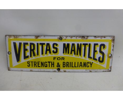 A Veritas Mantles for Strength and Brilliancy enamel finger plate by Griffiths and Browett Ltd. London and Birmingham, in ver