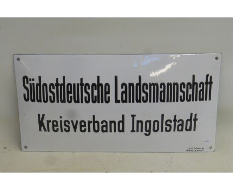 A decorative convex Continental enamel sign marked Leo Nahr Ingolstadt, of recent manufacture, 16 x 8".