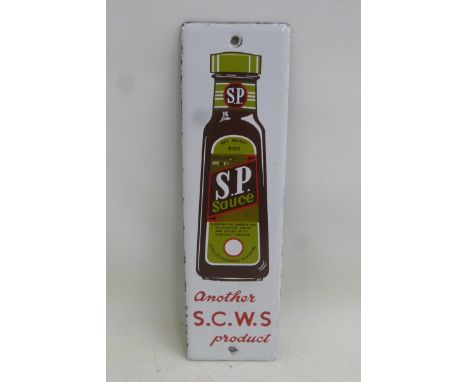 A rare S.P Sauce pictorial enamel finger plate in very good condition, minor retouching to lower hole and a small area to the