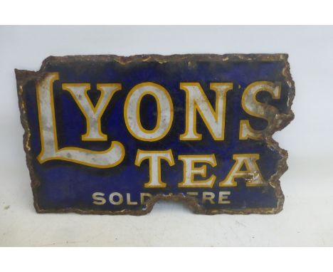 A small Lyons' Tea Sold Here double sided enamel sign, lacking hanging flange, 14 1/2 x 9".