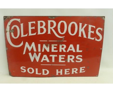 A Colebrookes Mineral Waters Sold Here rectangular enamel sign, 30 x 20".