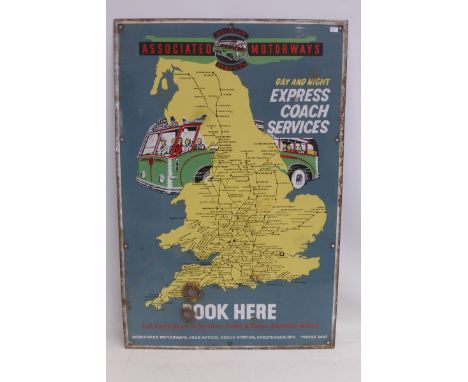 An Associated Motorways 'Express Coach Services' part pictorial enamel sign, 20 x 30".