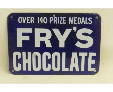 An early Fry's Chocolate enamel sign - Over 140 Fry's Medals, with some professional restoration to the top fixing hole, 10 1