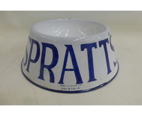 A Spratt's enamel dog bowl in exceptionally good condition.
