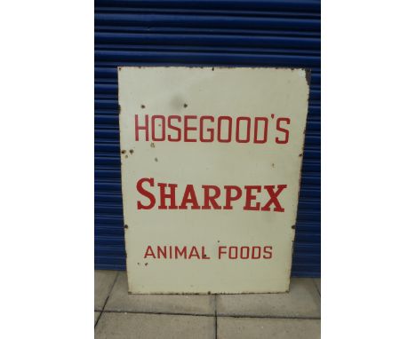A large Hosegood's Sharpex Animal Foods rectangular enamel sign, 36 x 48".