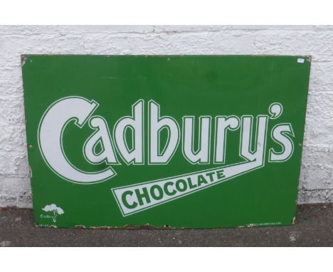 A Cadbury's Chocolate green and white rectangular enamel sign, with excellent gloss, 30 x 20".