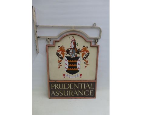 A Prudential Assurance double sided enamel sign in swinging metal frame, 27 x 39 1/4" overall. 