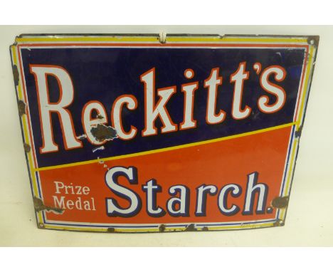 A Reckitt's Starch rectangular enamel sign, 18 x 13".