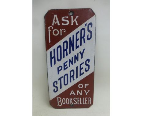 A Horner's Penny Stories enamel finger plate with a small amount of restoration, 2 1/2 x 7 1/2".