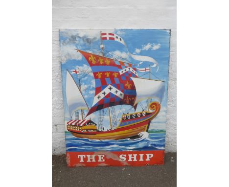 A large rectangular pictorial enamel pub sign - "The Ship".