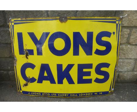 A Lyons' Cakes rectangular enamel sign with excellent gloss, 39 x 29 1/2".