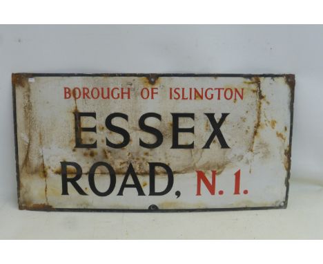 An enamel road sign - Borough of Islington, Essex Road N1, 32 x 16".