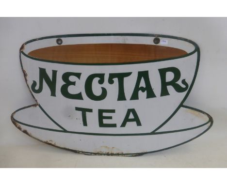 A Nectar Tea 'teacup shaped' enamel sign by Patent Enamel, with good gloss, 21 x 12".