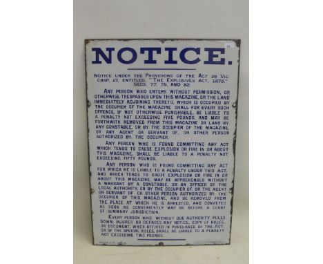 An early Explosives Information rectangular enamel sign by Willing & Co. London, 11 x 16".