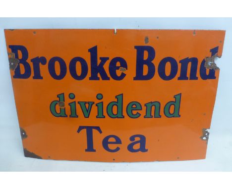 A Brooke Bond Dividend Tea rectangular enamel sign, 30 x 20".