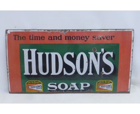 A Hudson's Soap partial rectangular enamel sign, 36 1/4 x 19".
