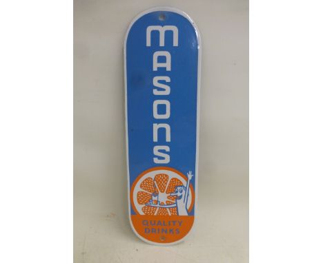 A Masons Quality Drinks part pictorial enamel finger plate in mint condition, 3 x 10".